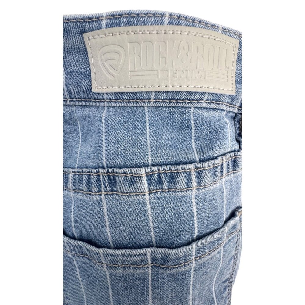 Rock & Roll Denim High Rise Bell Bottom Jeans W32 L34 Striped Frayed Hem - Picture 4 of 10